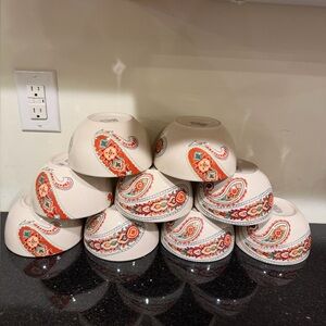 Tabletops Gallery MISTO MULTI PAISLEY Set of 9 Round Soup Cereal Bowls, 6"